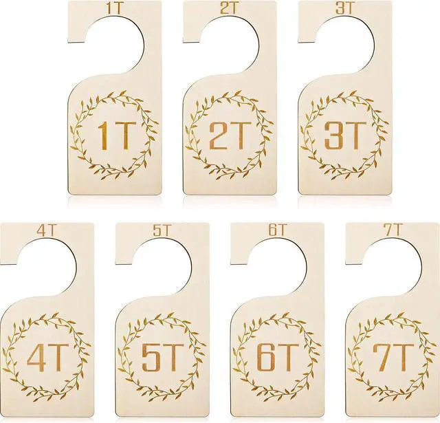 Main image of Patelai 7 Pcs Baby Closet Dividers Wooden Clothes Organizer, Wood | 1T-7T Size Labels, Natural Wood Finish, Farmhouse Wreath Design, Hanging Tags for Toddler Infant Kids, Nursery Storage