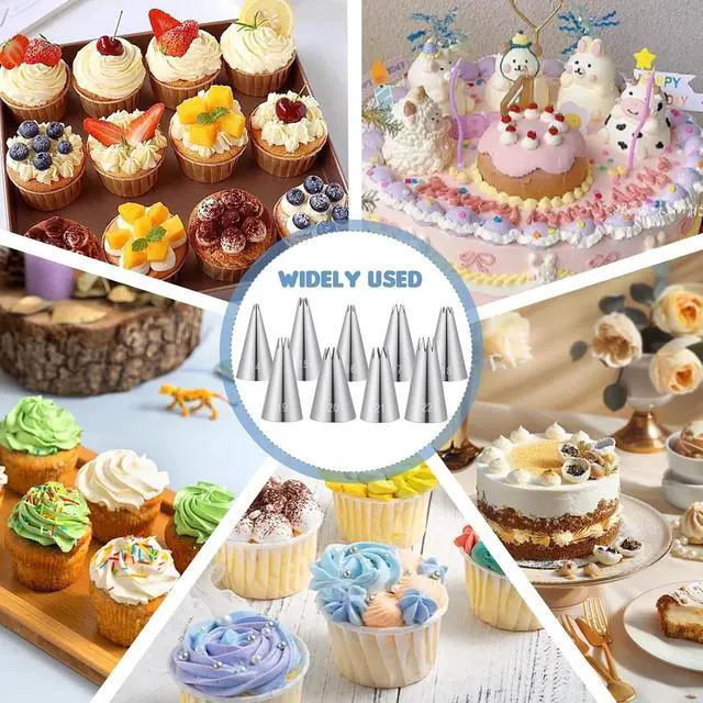 Alt view image 5 of 7 - 9Pcs Stainless Steel Piping Tips Set, Star Tube Frosting Nozzle | French Open Icing Tips, Cake Decorating tips for Cupcakes, Cookies, Cakes, Small Size