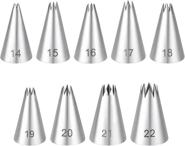 Main image of 9Pcs Stainless Steel Piping Tips Set, Star Tube Frosting Nozzle | French Open Icing Tips, Cake Decorating tips for Cupcakes, Cookies, Cakes, Small Size