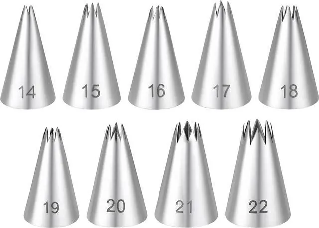 Main image of Stainless Steel Star Piping Tips Set, 9 Piece French Star Tube Frosting Nozzle Kit Open Stars Piping Tips Set Pastry Decorating Tip For Cupcakes Cookies Cakes (Small Size)