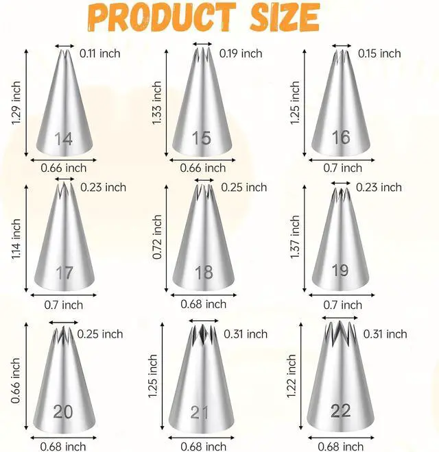 Alt view image 2 of 7 - Stainless Steel Star Piping Tips Set, 9 Piece French Star Tube Frosting Nozzle Kit Open Stars Piping Tips Set Pastry Decorating Tip For Cupcakes Cookies Cakes (Small Size)