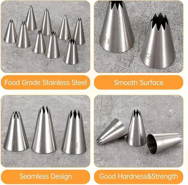 Alt view image 6 of 7 - Stainless Steel Star Piping Tips Set, 9 Piece French Star Tube Frosting Nozzle Kit Open Stars Piping Tips Set Pastry Decorating Tip For Cupcakes Cookies Cakes (Small Size)