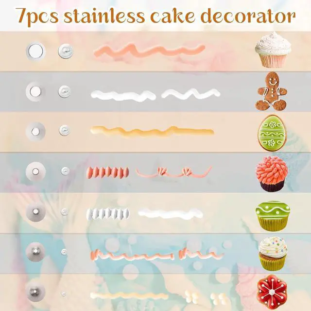 Alt view image 2 of 7 - Dimeho 7 Pcs Round Hole Piping Tips Set Stainless Steel Cupcake Frosting Nozzles Cake Decorating Tool Russian Pastry Icing Dispensers Supplies for Baking Cookies Puff Doughnut Cream Bag Filler