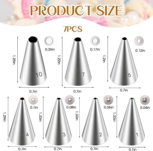 Alt view image 3 of 7 - Dimeho 7 Pcs Round Hole Piping Tips Set Stainless Steel Cupcake Frosting Nozzles Cake Decorating Tool Russian Pastry Icing Dispensers Supplies for Baking Cookies Puff Doughnut Cream Bag Filler