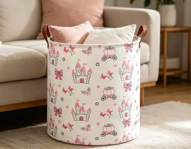 Alt view image 2 of 6 - 19.7" Laundry Basket,Dirty Clothes Hamper,Waterproof Storage Bin,Room Decor,Gift Baskets(Pink Princess)