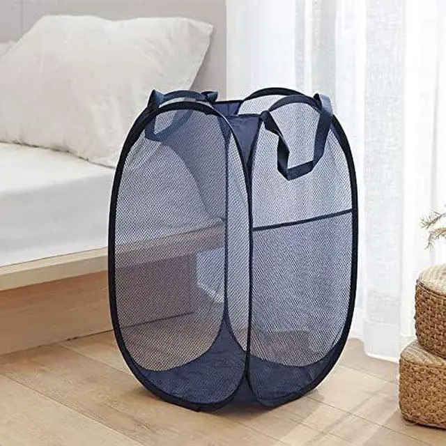 Alt view image 2 of 7 - 2 Laundry Baskets, pop-up Laundry Baskets, Foldable mesh Laundry Baskets (Each with 2 Reinforced Handles), Blue