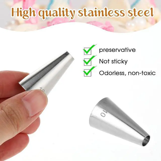 Alt view image 4 of 7 - Dimeho 7 Pcs Round Hole Piping Tips Set Stainless Steel Cupcake Frosting Nozzles Cake Decorating Tool Russian Pastry Icing Dispensers Supplies for Baking Cookies Puff Doughnut Cream Bag Filler