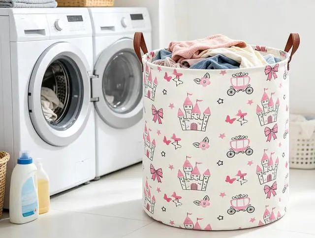 Alt view image 5 of 6 - 19.7" Laundry Basket,Dirty Clothes Hamper,Waterproof Storage Bin,Room Decor,Gift Baskets(Pink Princess)