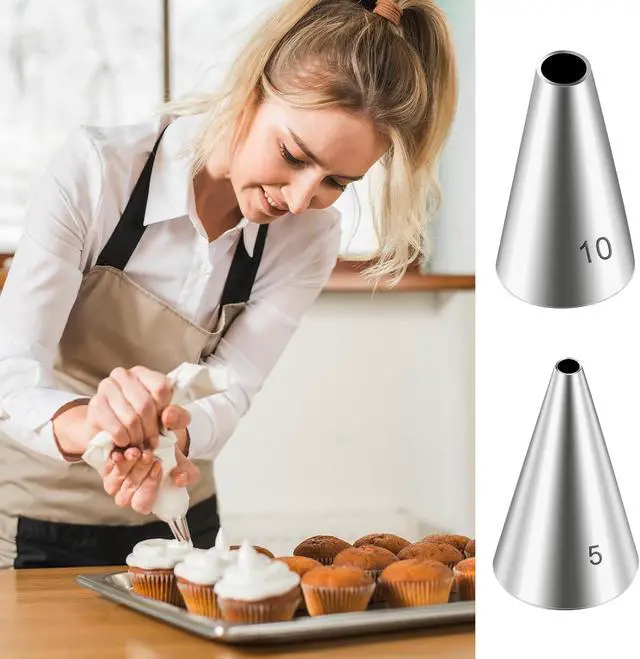 Alt view image 7 of 7 - Dimeho 7 Pcs Round Hole Piping Tips Set Stainless Steel Cupcake Frosting Nozzles Cake Decorating Tool Russian Pastry Icing Dispensers Supplies for Baking Cookies Puff Doughnut Cream Bag Filler