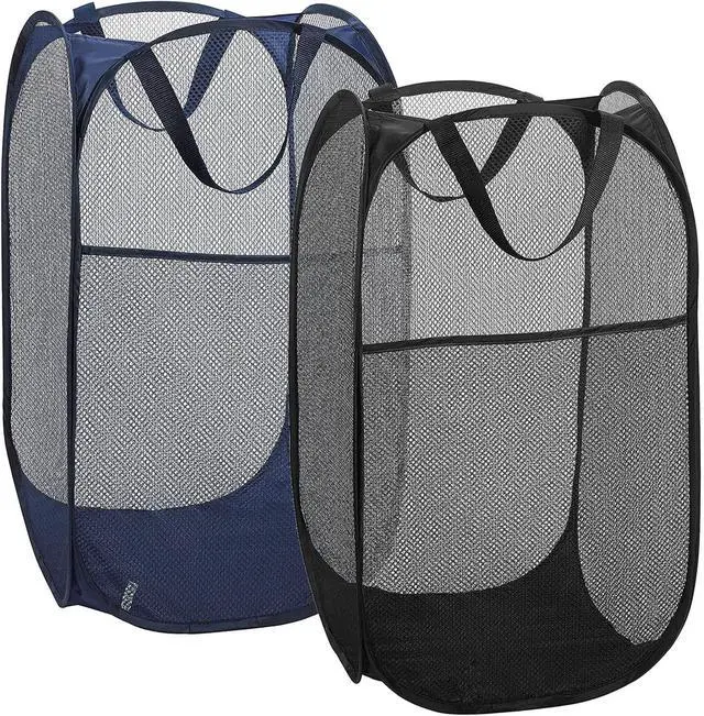 Main image of 2 Laundry Baskets, pop-up Laundry Baskets, Foldable mesh Laundry Baskets (Each with 2 Reinforced Handles), Blue