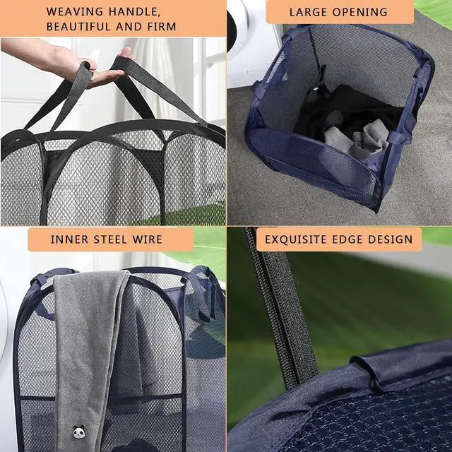 Alt view image 5 of 7 - 2 Laundry Baskets, pop-up Laundry Baskets, Foldable mesh Laundry Baskets (Each with 2 Reinforced Handles), Blue