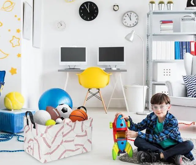 Alt view image 4 of 6 - Rectangular Baseball Baskets, Sport Basket for Kids,Kids Basket, Boys Storage bins with Handles.Clothers,Toys,Books, Gifts Storage. (Baseball)