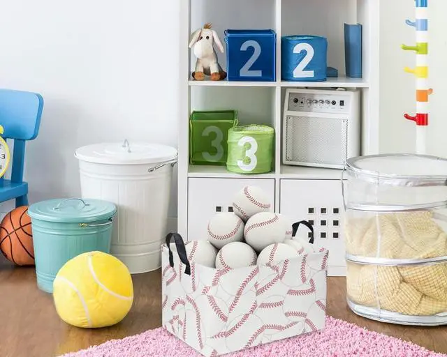 Alt view image 3 of 6 - Rectangular Baseball Baskets, Sport Basket for Kids,Kids Basket, Boys Storage bins with Handles.Clothers,Toys,Books, Gifts Storage. (Baseball)