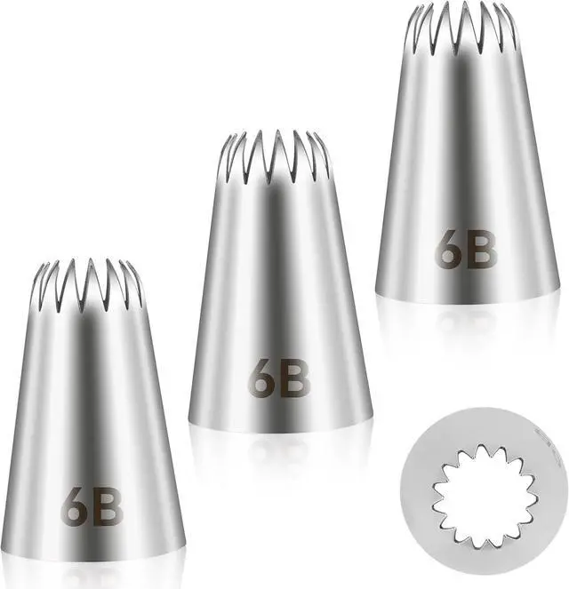 Main image of Giantree 3 PCS 6B Cake Piping Nozzle Tips, Stainless Steel Large Piping Tips Cake Decorating Tools for Buttercream Icing Birthday Cake Cupcake DIY Baking Supplies