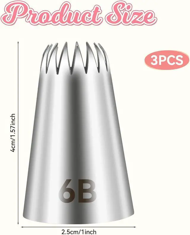 Alt view image 2 of 7 - Giantree 3 PCS 6B Cake Piping Nozzle Tips, Stainless Steel Large Piping Tips Cake Decorating Tools for Buttercream Icing Birthday Cake Cupcake DIY Baking Supplies