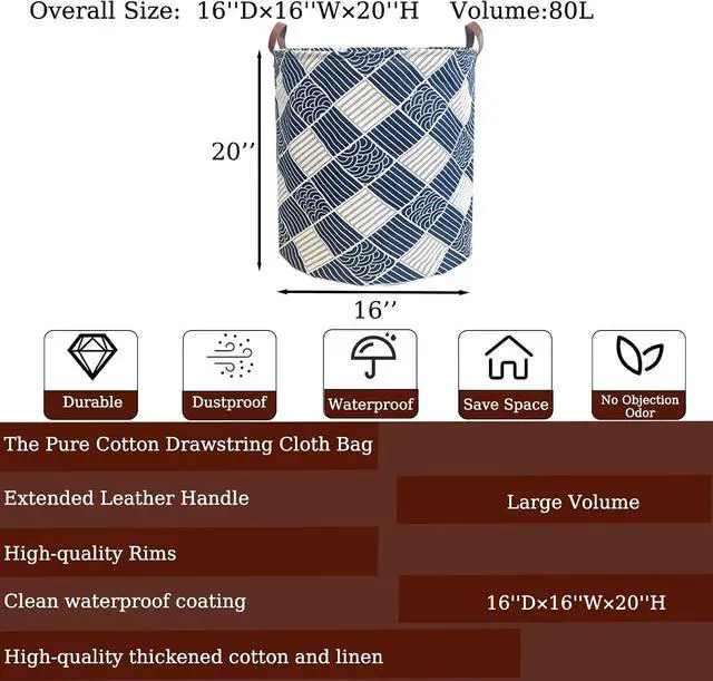 Alt view image 2 of 7 - 80L Waterproof Laundry Hamper in Family Leather Handle Laundry Basket in Dormitory Collapsible Laundry Bag in Nursery (91-Satisfied laundry hampers)