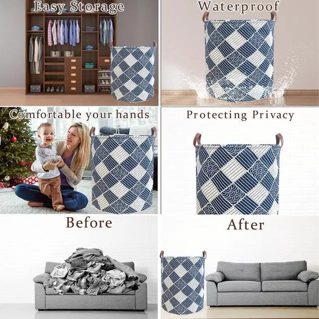 Alt view image 3 of 7 - 80L Waterproof Laundry Hamper in Family Leather Handle Laundry Basket in Dormitory Collapsible Laundry Bag in Nursery (91-Satisfied laundry hampers)