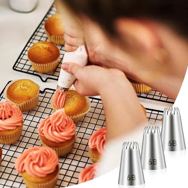 Alt view image 4 of 7 - Giantree 3 PCS 6B Cake Piping Nozzle Tips, Stainless Steel Large Piping Tips Cake Decorating Tools for Buttercream Icing Birthday Cake Cupcake DIY Baking Supplies