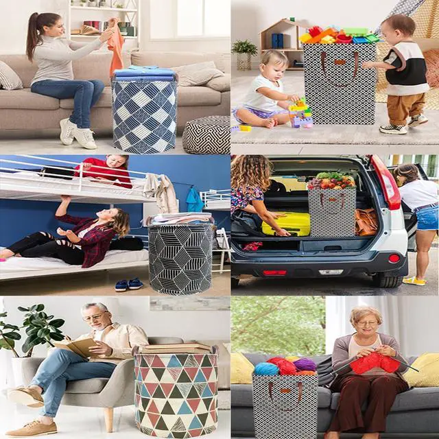 Alt view image 7 of 7 - 80L Waterproof Laundry Hamper in Family Leather Handle Laundry Basket in Dormitory Collapsible Laundry Bag in Nursery (91-Satisfied laundry hampers)