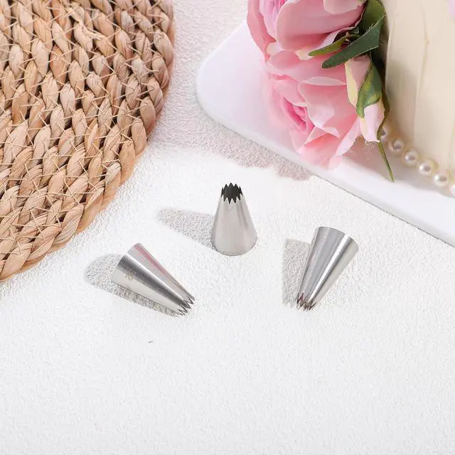 Alt view image 2 of 7 - 3 Pieces #32 Cake Piping Tip Open Star Icing Tip Seamless Icing Tips Stainless Steel Cupcake Piping Tips for Frosting Macarons Dessert Cake Decorations, Sliver