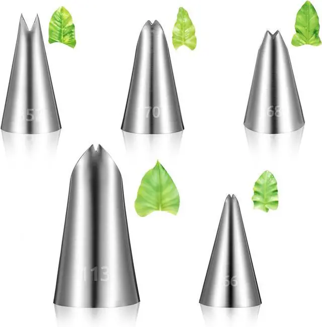 Main image of 5pcs Leaf Piping Tips, Leaf Shape Piping Tip for Cupcakes, Stainless Steel Ruffle Tips, Cake Supplies for Baking And Decorating, Flower Nails Cake Cookies Frosting Decorating Tools