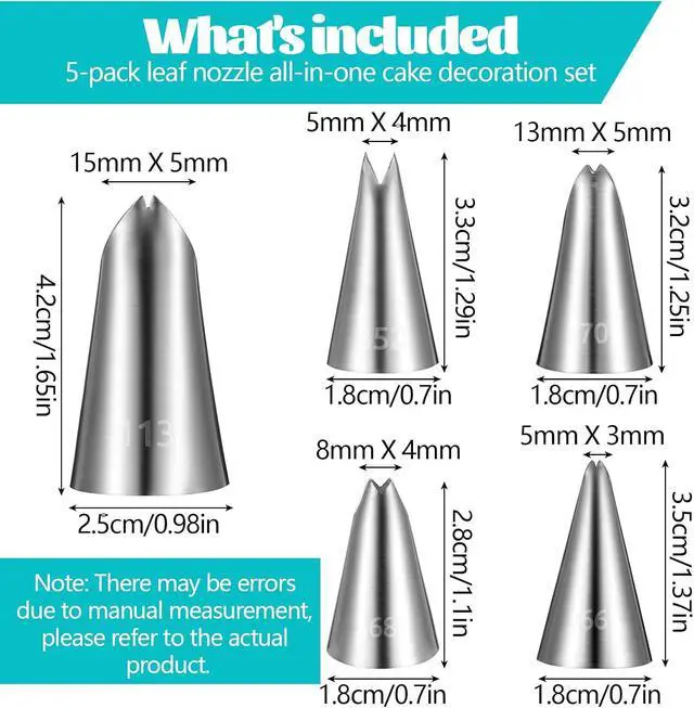 Alt view image 2 of 7 - 5pcs Leaf Piping Tips, Leaf Shape Piping Tip for Cupcakes, Stainless Steel Ruffle Tips, Cake Supplies for Baking And Decorating, Flower Nails Cake Cookies Frosting Decorating Tools