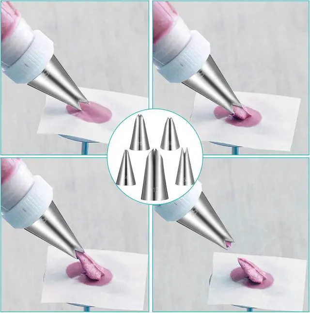Alt view image 3 of 7 - 5pcs Leaf Piping Tips, Leaf Shape Piping Tip for Cupcakes, Stainless Steel Ruffle Tips, Cake Supplies for Baking And Decorating, Flower Nails Cake Cookies Frosting Decorating Tools