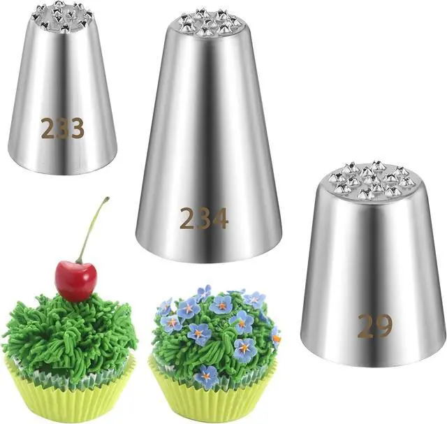 Main image of 3 PCS Grass Piping Tip, Frosting Tips, Large Piping Tips for Cake Decorating with 233 234 29 Decorating Tip for Frosting, Multi-opening