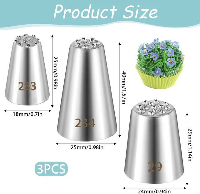 Alt view image 2 of 7 - 3 PCS Grass Piping Tip, Frosting Tips, Large Piping Tips for Cake Decorating with 233 234 29 Decorating Tip for Frosting, Multi-opening