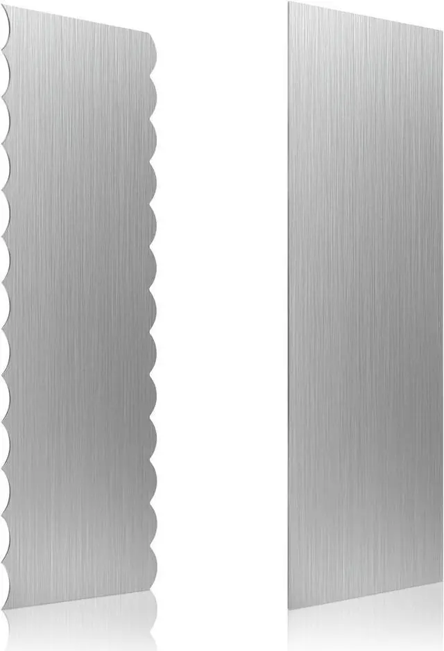 Main image of 2 Pack Stainless Steel Cake Scraper, 8.6-inch Double Sided Patterned Edge Stripe Edge Smoother Scraper Cake Decorating Tools, Metal Cake Carving Smoothing Cream Pastry Baking