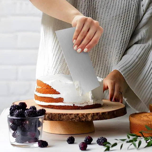 Alt view image 6 of 7 - 2 Pack Stainless Steel Cake Scraper, 8.6-inch Double Sided Patterned Edge Stripe Edge Smoother Scraper Cake Decorating Tools, Metal Cake Carving Smoothing Cream Pastry Baking