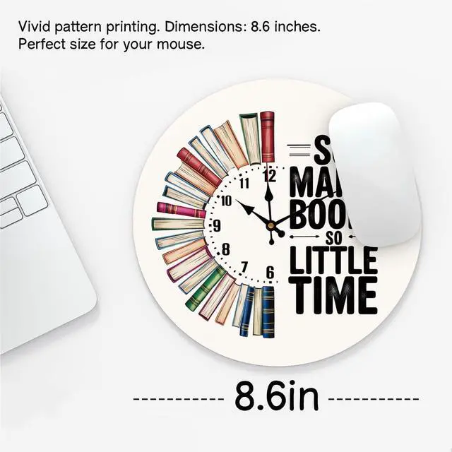 Alt view image 2 of 6 - Book Lover Gifts, So Many Books So Little Time Mouse Pads for Work, Small Round Mouse Pads for Desk, Book Reader Gifts Women,Computer Desk Accessories for Women 8.7x8.7 Inch