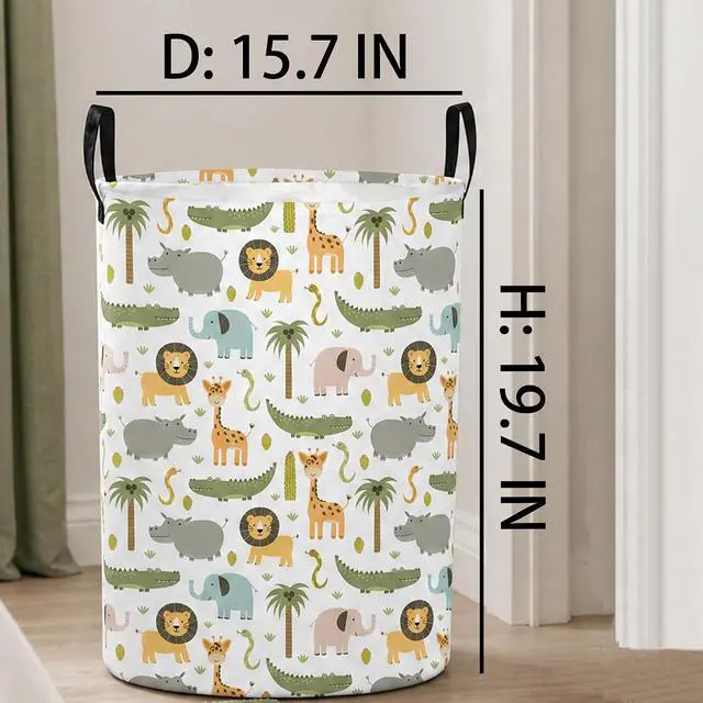 Alt view image 2 of 7 - Baby Boy Hamper Waterproof Kids Laundry Basket Clothes Storage Bin Woodland Animal Nursery Room Decor (Green)