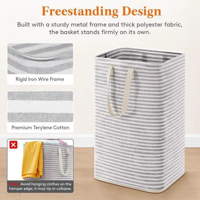 Alt view image 4 of 7 - Lifewit 74L Dirty Clothes Laundry Basket, Large Waterproof Laundry Hamper Bag with Reinforced Carry Handles for Bedroom Bathroom College, Gray
