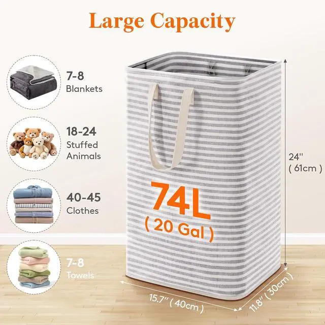 Alt view image 2 of 7 - Lifewit 74L Dirty Clothes Laundry Basket, Large Waterproof Laundry Hamper Bag with Reinforced Carry Handles for Bedroom Bathroom College, Gray