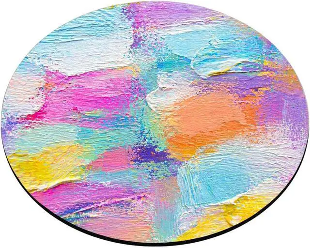Alt view image 2 of 4 - Smooffly Round Mousepad Paint Oil Paints Cover Abstract Print Multicolor Mousepad Mouse pand Rainbow Yellow White Violet Pink Blue Purple for Office