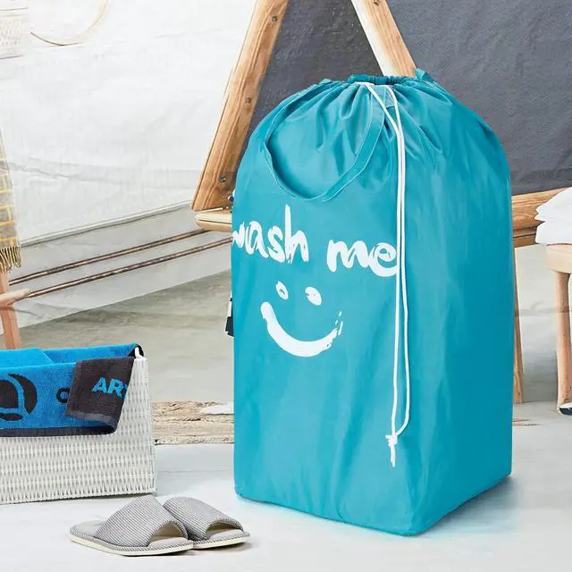 Alt view image 2 of 6 - HOMEST 2 Pack Wash Me Travel Laundry Bag with Handles | Square Base Can Carry Up to 3 Loads of Clothes, Dirty Garments Storage with Drawstring Closure, Light Blue and Grey