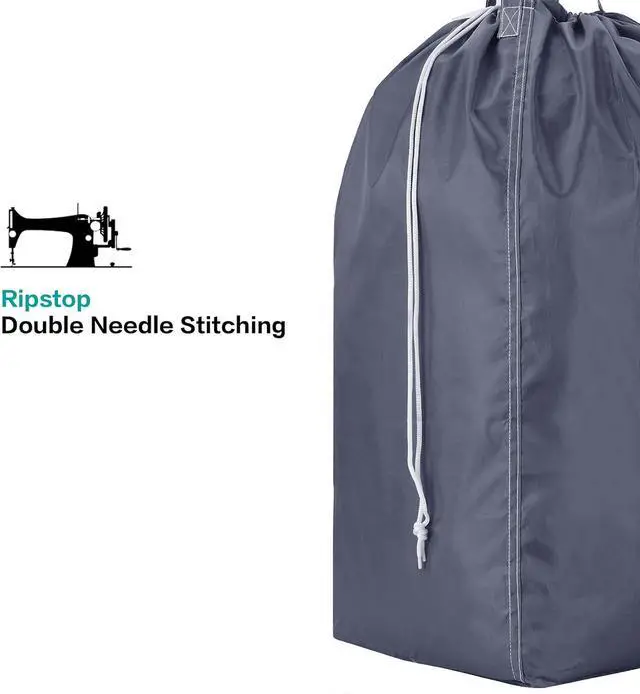 Alt view image 5 of 6 - HOMEST 2 Pack Wash Me Travel Laundry Bag with Handles | Square Base Can Carry Up to 3 Loads of Clothes, Dirty Garments Storage with Drawstring Closure, Light Blue and Grey