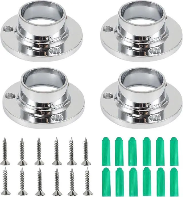 Main image of Stainless Steel Closet Rod Support - 3 Styles of Fixed Seat Flange - 1 Inch Diameter - Heavy-Duty Bracket - End Support Piece for Closet Rods with Screws (Round Base)