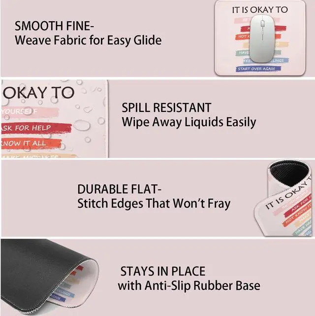 Alt view image 5 of 7 - Mouse Pad for Desk with Stitched Edge, Premium Cute Washable Mouse Pads. Computer Mousepad with Non-Slip Rubber Base, Mousepads for Laptop, 9.25x7.75x0.12 inch (It's OK)