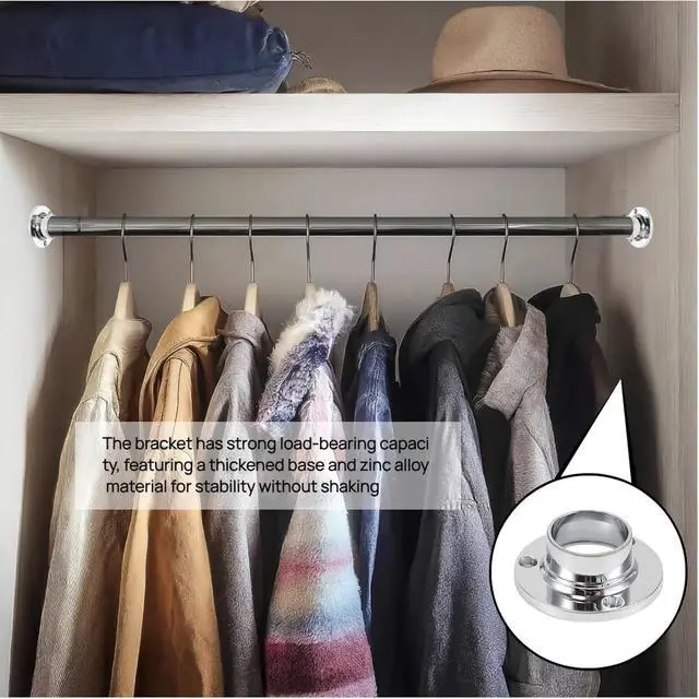 Alt view image 4 of 6 - Stainless Steel Closet Rod Support - 3 Styles of Fixed Seat Flange - 1 Inch Diameter - Heavy-Duty Bracket - End Support Piece for Closet Rods with Screws (Round Base)