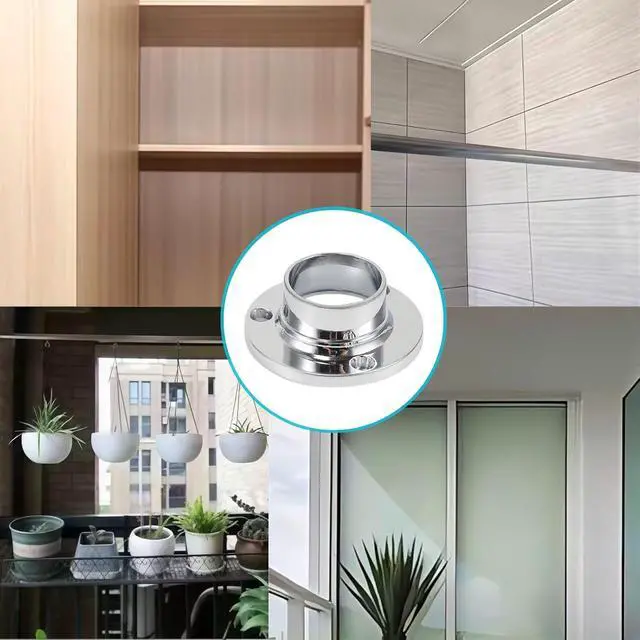 Alt view image 3 of 6 - Stainless Steel Closet Rod Support - 3 Styles of Fixed Seat Flange - 1 Inch Diameter - Heavy-Duty Bracket - End Support Piece for Closet Rods with Screws (Round Base)