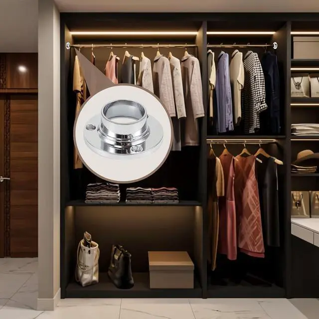 Alt view image 5 of 6 - Stainless Steel Closet Rod Support - 3 Styles of Fixed Seat Flange - 1 Inch Diameter - Heavy-Duty Bracket - End Support Piece for Closet Rods with Screws (Round Base)