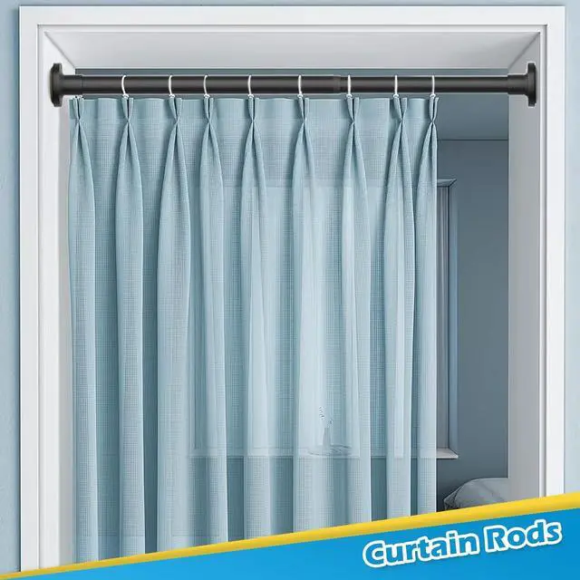Alt view image 3 of 7 - Short Tension Rod 18 to 28 Inch Small Spring Tension Rod No Drilling Adjustable Black Curtain Rod for Windows, Closet, Doorway, Door