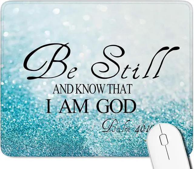 Main image of Christian Mouse Pad with Stitched Edge - Be Still and Know That I Am God Psalm 46:11 - Inspirational Religious Desk Accessory - Non-Slip Rubber Base - Purple Design