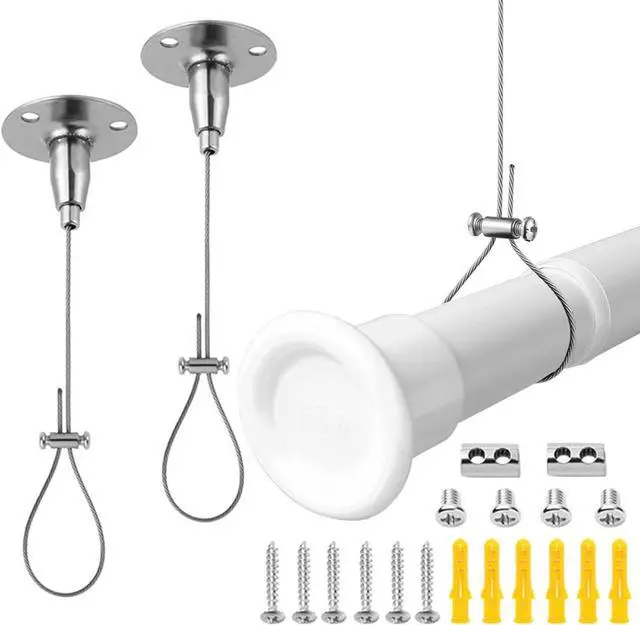 Main image of 59" Adjustable Ceiling Support for Closet Rod Silver | Stainless Steel Closet Rod BracketHeavy Duty Ceiling Support Assembly for Curved, L-Shaped, or Straight Shower Rods 2 Pack