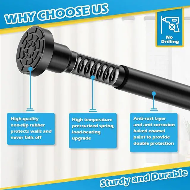 Alt view image 7 of 7 - Short Tension Rod 18 to 28 Inch Small Spring Tension Rod No Drilling Adjustable Black Curtain Rod for Windows, Closet, Doorway, Door