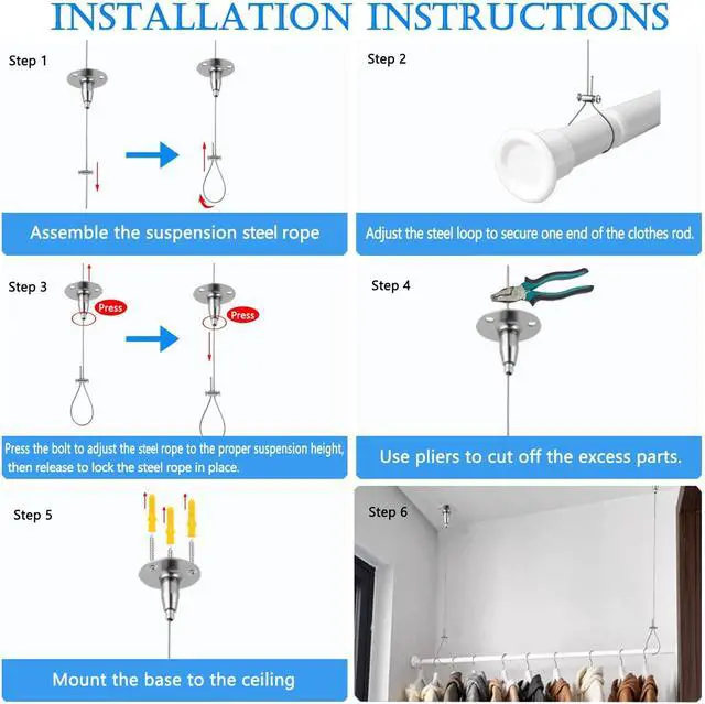 Alt view image 3 of 6 - 59" Adjustable Ceiling Support for Closet Rod Silver | Stainless Steel Closet Rod BracketHeavy Duty Ceiling Support Assembly for Curved, L-Shaped, or Straight Shower Rods 2 Pack