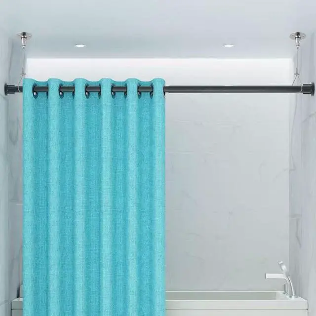 Alt view image 5 of 6 - 59" Adjustable Ceiling Support for Closet Rod Silver | Stainless Steel Closet Rod BracketHeavy Duty Ceiling Support Assembly for Curved, L-Shaped, or Straight Shower Rods 2 Pack
