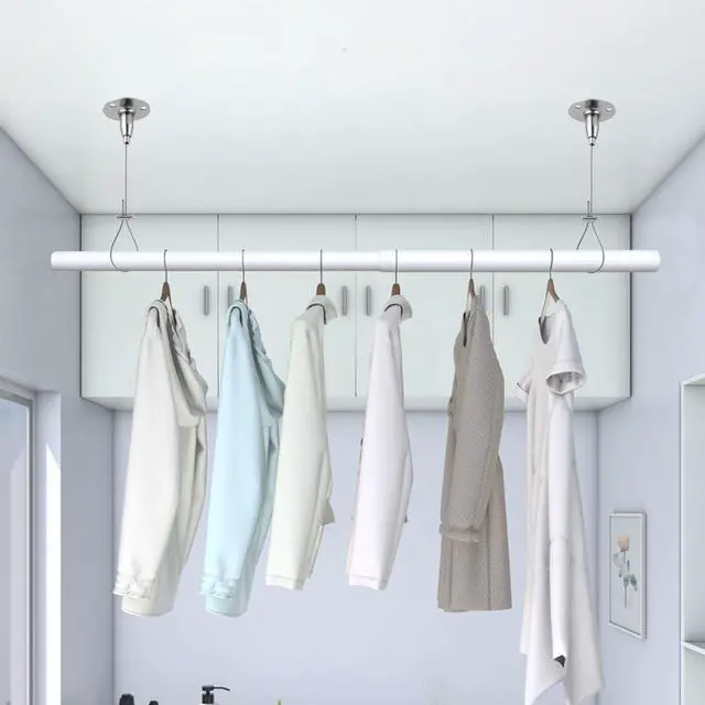 Alt view image 6 of 6 - 59" Adjustable Ceiling Support for Closet Rod Silver | Stainless Steel Closet Rod BracketHeavy Duty Ceiling Support Assembly for Curved, L-Shaped, or Straight Shower Rods 2 Pack